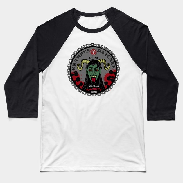 KRAMPUS DAYCARE Baseball T-Shirt by VixxxenDigitalDesign